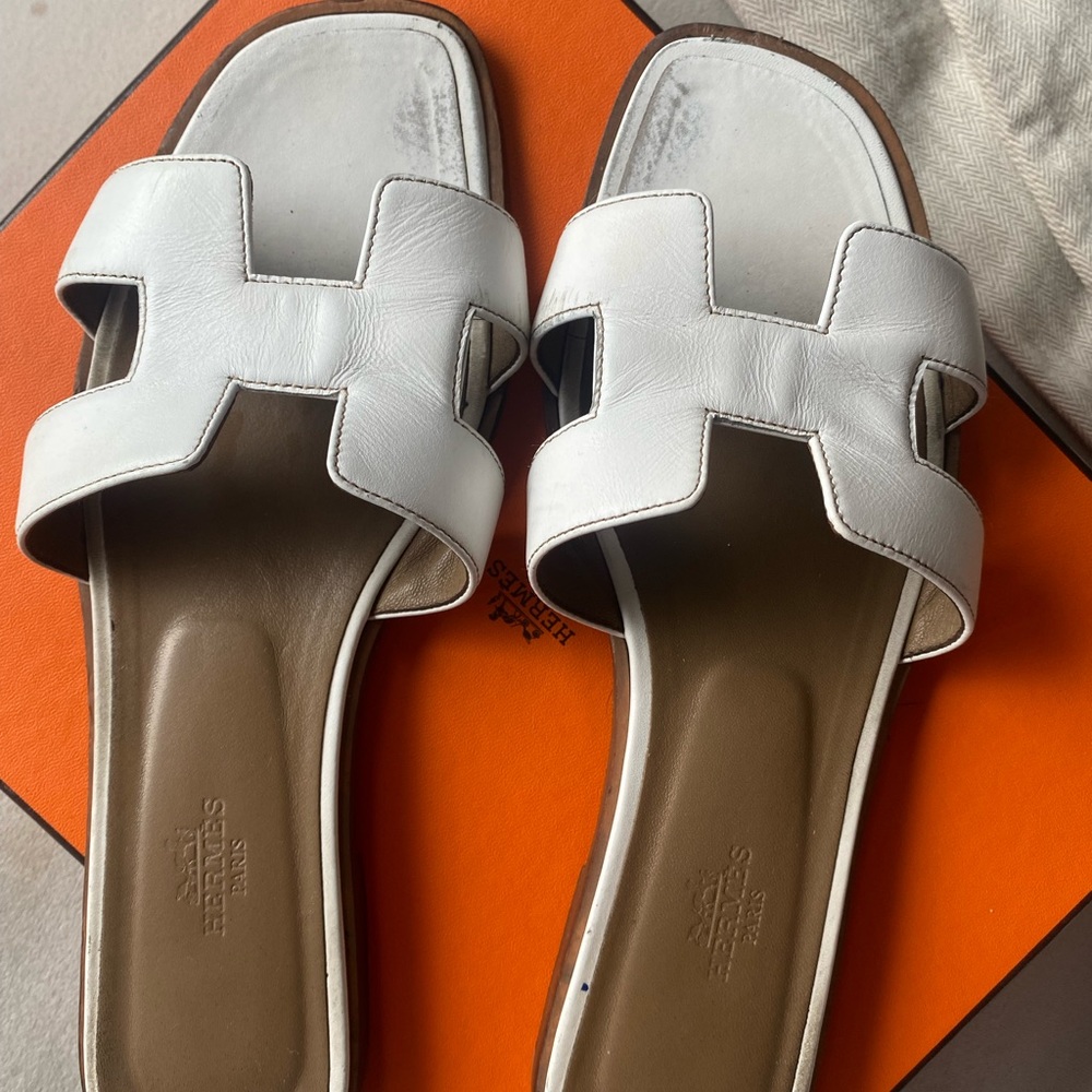 Hermes Oran Sandal - White